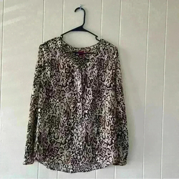 Merona Tops - Merona Womens Blouse Brown Black Animal Print Long Sleeve V Neck M